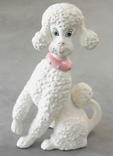 Vintage Poodle Figurine Ceramic White Blue Eyes Pink Collar Signed 1969 picture