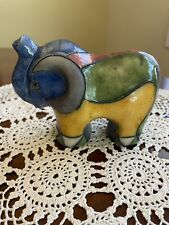 South African Studio Art Raku Pottery Multicolor Glaze Mosaic Elephant Figurine picture