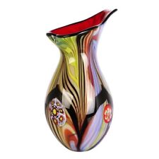 Hand Blown Abstract Teardrop Art Glass Vase with Angled Lip -9.5