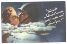 WWII SOLDIER Dreams He Kisses GIRL BACK HOME 1943 GRUEN WATCH Linen Ad Postcard picture