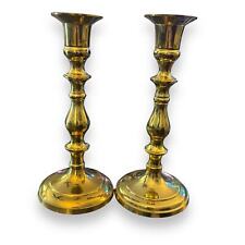 Vintage Matching Pair of Polished Brass Candlestick Holders For Taper Candles  picture