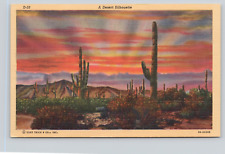 Postcard Tucson AZ-Arizona, A Desert Silhouette at Sunset, Vintage c1945 A27 picture