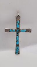 Vintage Native American Wilbur Iule Zuni .925 Sterling Silver Turquoise Cross picture