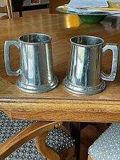 Pair (2) VTG English Pewter Glass Bottom Tankards Sheffield Made in England 20oz picture