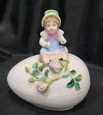 Antique German KPM Porcelain Sweet Gerl On Egg Figurine Roses APPLIED  picture