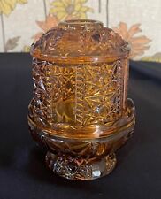 Vintage Amber Fairy Lamp Indiana Glass Stars and Bars Candle Tea Votive Light picture