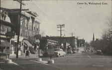 Wallingford Connecticut CT Center Street Scene Classic 1950s Cars Vintage PC picture