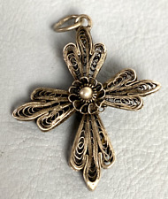 †Antique Austrian Victorian Sterling Silver Cross Filigree with Pearl picture