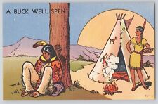 Postcard Comic Indian Native American Female Buck Well Spent Humor Vintage NM picture