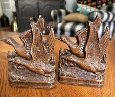 Vintage Syroco Wood Bookends Flying Geese Ducks Set of 2  picture