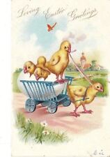 Postcard Loving Easter Greetings Chicks riding in cart  picture