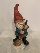 Vntg Gnome Figurine 8” Resin Happy Sweeping Cleaning Gnome RARE See All Photos picture
