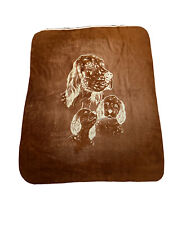 Vtg  San Marcos Thick Blanket Reversible Tan Brown English Setters Dogs Blanket picture