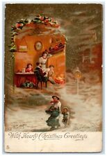 c1905 Christmas Greetings Family Fireplace Tuck's Posted Antique Postcard picture