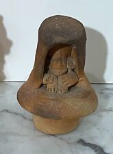 VINTAGE PRE COLUMBIAN STYLE TERRACOTTA POTTERY STATUE OF A SEATED FIGURE picture