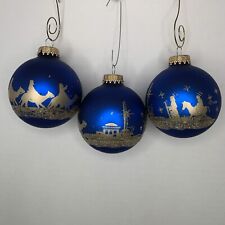 Lot of 3 Christmas by Krebs Ornaments Wise Men Bethlehem Blue Gold Glass Ball picture