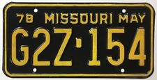 Vintage Missouri 1978 License Plate G2Z-154 DMV Clear in Very Good Condition picture