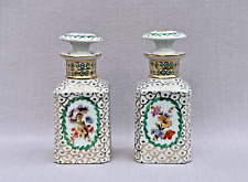 Pair Antique German Porcelain 'Erphila' Dresser Jars - Hand-painted Flowers picture