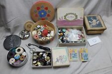 Vintage lot of Sewing Supplies Buttons Thread Music Box picture