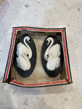 VINTAGE MATCHING SET 1965 MILLER STUDIO INC HAND PAINTED CHALKWARE SWAN PLAQUES picture