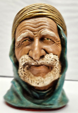 Vintage Persian Chalkware Head Gold Teal Green White Beard Figurine Statue 5.5