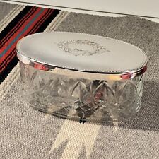 Antique Edwardian Handmade Sterling Silver Top Cut Crystal Oval Bowl Vanity Jar picture