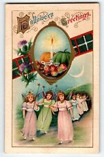 Halloween Postcard Winsch Back Fairies With Staffs Crescent Moon 2504 Gottschalk picture
