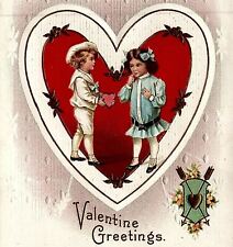 1912 VALENTINE GREETINGS VICTORIAN CHILDREN HEARTS EMBOSSED POSTCARD 26-238 picture