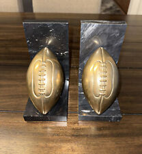 Vintage MCM Man Cave Solid Brass and Marble Football Bookends picture