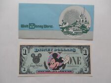 1987 $1 One Disney Dollar Bill Uncirculated Mickey Mouse D00400370A + Envelope picture