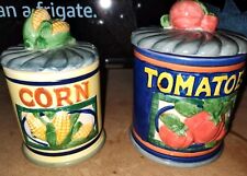 Vintage 1996 Ceramic Vegetable Kitchen Canisters Corn Tomatoes Jay  picture