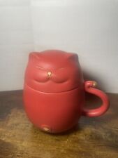 Embersceramic Lucky Cat Ceramic Tea Cup Infuser Lid Smiling Cat Mug Red Gold picture