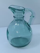 Vintage MCM Small Green Slash Blue Glass Pitcher from Canada EUC Bottle (BX3) picture