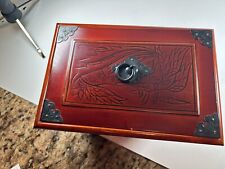 Vintage Cherry Wood Storage Box With Metal Embellishments. picture