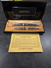 NOS SHEAFFER'S Target Medium Fountain Pen & Pencil Set Gray/Gold Chalk Marks $'s picture