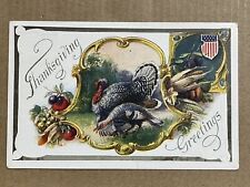 Postcard Thanksgiving Turkey Corn Patriotic Embossed Old Antique PC picture