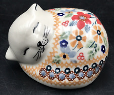 Vintage Unikat Boleslawiec Polish Pottery Sleeping Cat Kitten Figurine 4