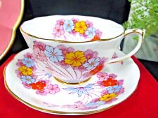 Roslyn tea cup and saucer painted Posy floral teacup England 1940s flower burst  picture
