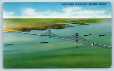 Postcard MI The Proposed Mackinac Straits Bridge Pre Construction U04 picture