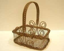 Decorative Metal Wire Basket Gold Tone Open Grid Scroll Design w/Twist Handle picture