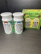 Vintage 1978 Before & After Dinner Salt & Pepper Shaker Set Prayers Blessing  picture