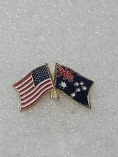 USA and Australian Friendship Flag Gold Toned Lapel Hat Enamel Pin Clutchback picture