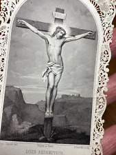 Antique Holy Vard Religious Print 1840’s Jesus Christ Cross Crucifixion picture