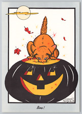 Jack o Lantern JOL Pumpkin Cat Jean Petitjean Ltd Ed Halloween Postcat Postcard picture