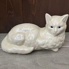 Vtg  White Iridescent Ceramic Persian Cat Statue Figurine 12.5” L  Hand Painted picture