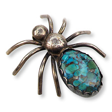 Vintage Native American Navajo Sterling Silver Turquoise Spider Pendant picture