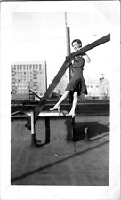 Flirty Babe Woman Showing Off Sexy Legs and Feet Rooftop 1920s Vintage Photo picture