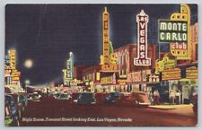 Vintage Post Card Night Scene Freemont Street looking East Las Vegas Nevada A124 picture