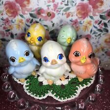 Vtg Set Of Five Ceramic Easter Chicks Figurines White Yellow Peach Mint Blue picture