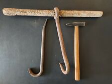 Antique, Lot Of 3, Hand Tools, Hook, Pry Bar, Hammer, Ages Unknown picture